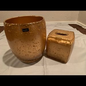 NICOLE MILLER Gold Waste Basket & Tissue Box